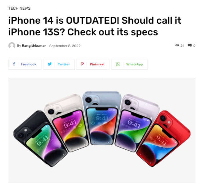救救库克！iPhone14滞销下单立取 外媒称之为Phone13S